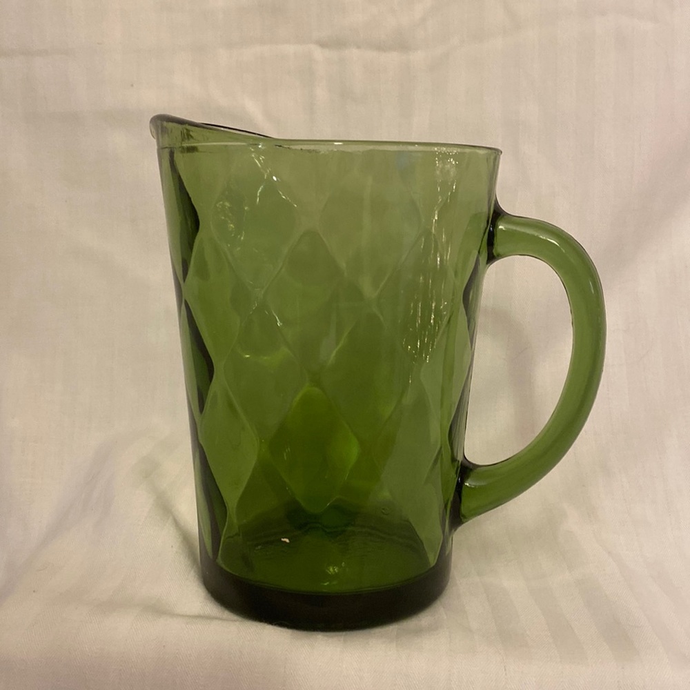 Vintage Green Hazel Atlas Pitcher - Harlequin Diamonds